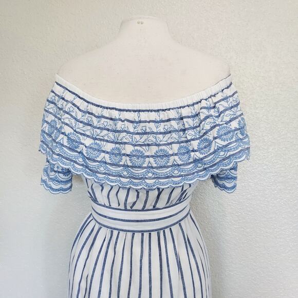 Baby Blue Embroidered Striped Maxi Dress - Picture 11 of 11